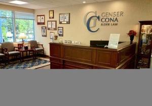 Cona Elder Law's front desk and waiting area