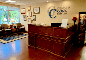 Cona Elder Law's front desk and waiting area